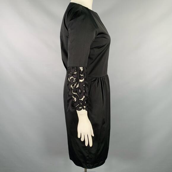 DRIES VAN NOTEN Size 10 Black Cotton Embroidered 3/4 Sleeves Dress - Picture 2 of 5